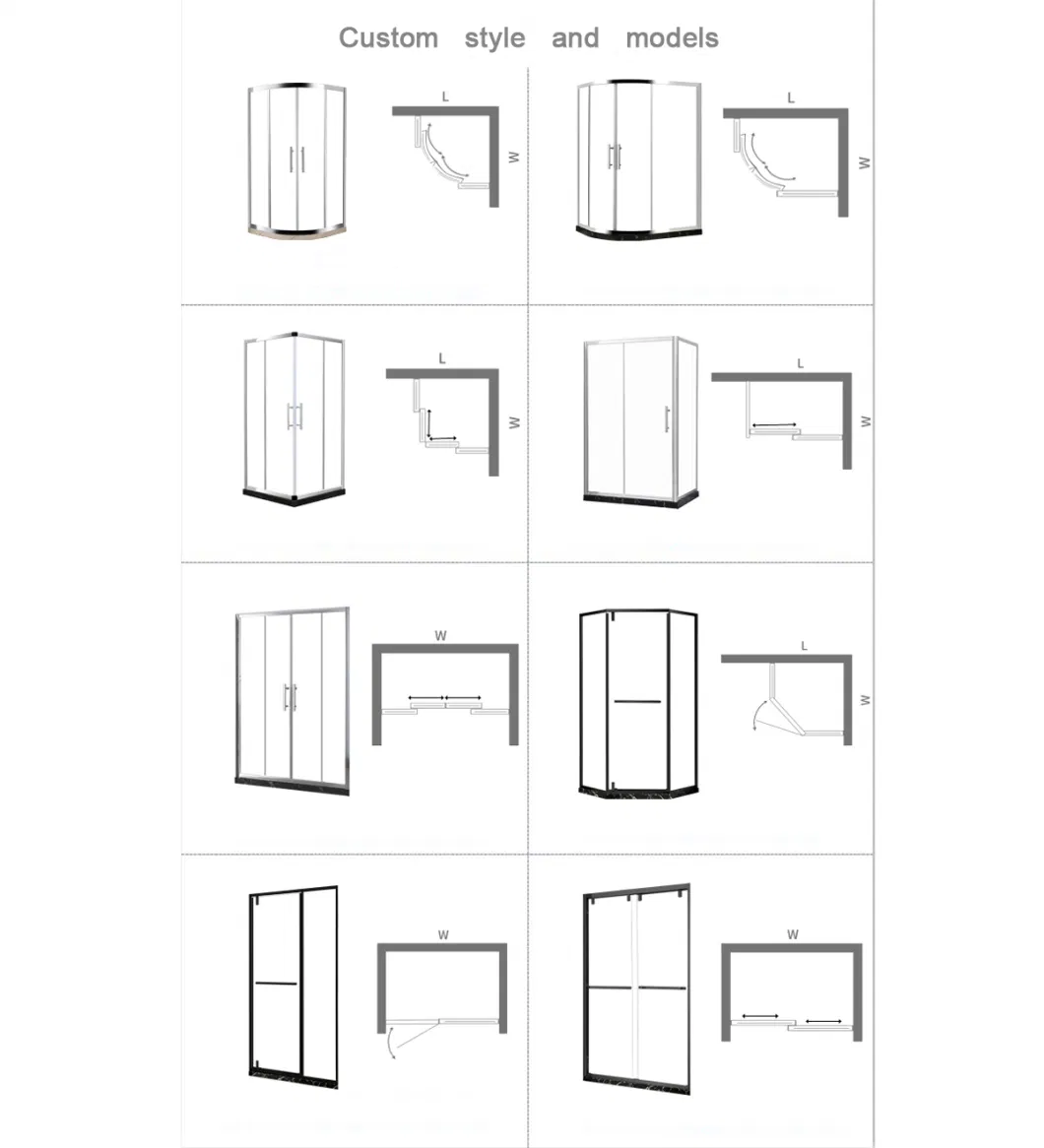 New Corner Design Aluminum Profile Frame Pivot Shower Enclosure