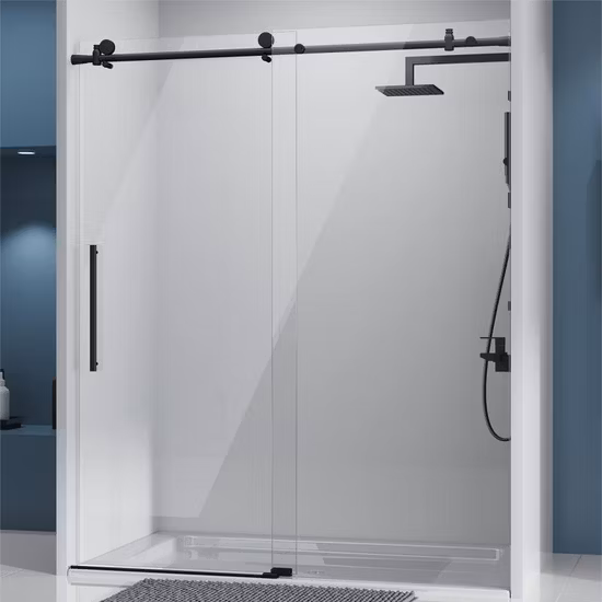 Обходная душевая дверь Бескаркасная щетка Никель 8 мм Двойная раздвижная дверь из закаленного стекла